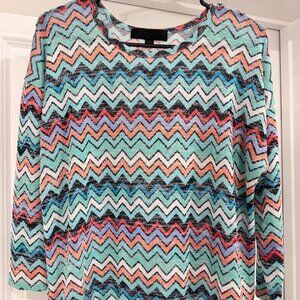 Almost Famous Chevron Knitted Blouse, Multi-Color, 3/4 Sleeve - Size XL